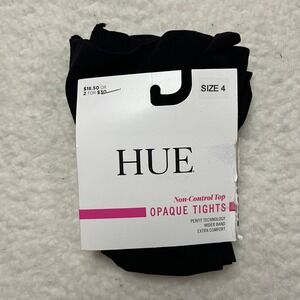 HUE Opaque Tights Womens Size 4 Black Non-Control Top U4689 Perfit Technology